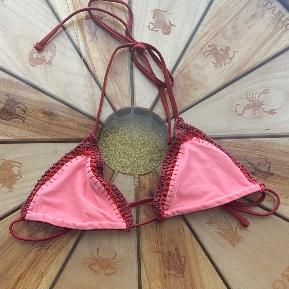 Pink and Red Crochet Bikini Top